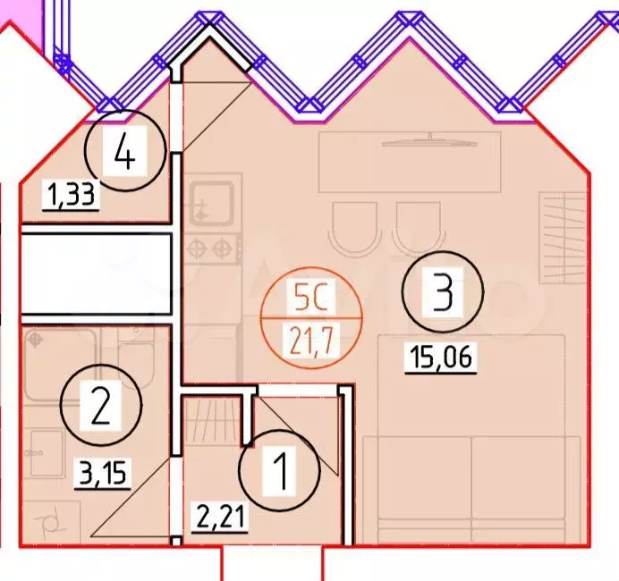Квартира-студия, 21,7 м, 32/45 эт. - Фото 0