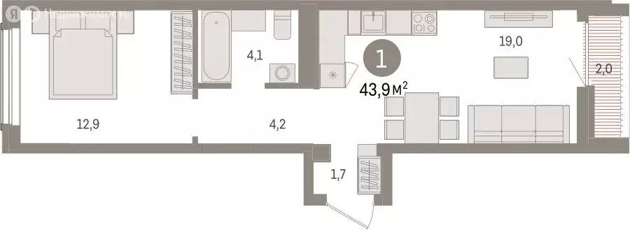 1-комнатная квартира: Новосибирск, улица Аэропорт (43.91 м) - Фото 1