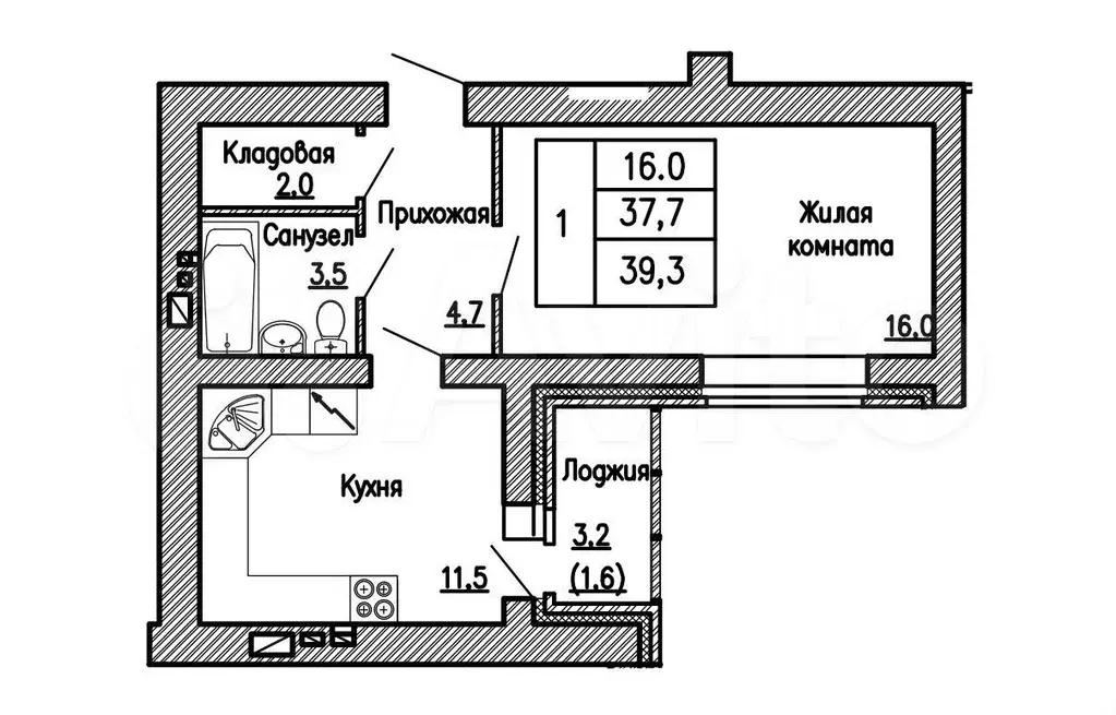 1-к. квартира, 39,3 м, 14/17 эт. - Фото 0