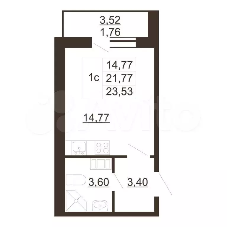 Квартира-студия, 23,5 м, 5/6 эт. - Фото 0