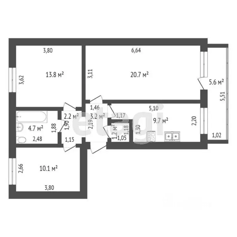 3-к кв. Ханты-Мансийский АО, Ханты-Мансийск ул. Кирова, 39 (65.6 м) - Фото 1