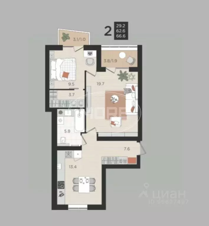 2-к кв. Калининградская область, Гурьевский муниципальный округ, пос. ... - Фото 2