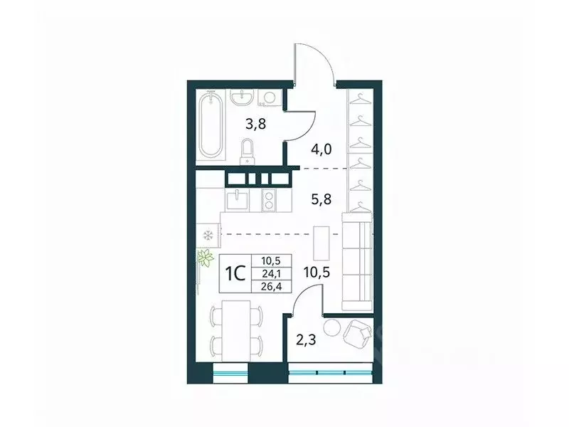 Студия Забайкальский край, Чита Хороший мкр, 15 (26.4 м) - Фото 1