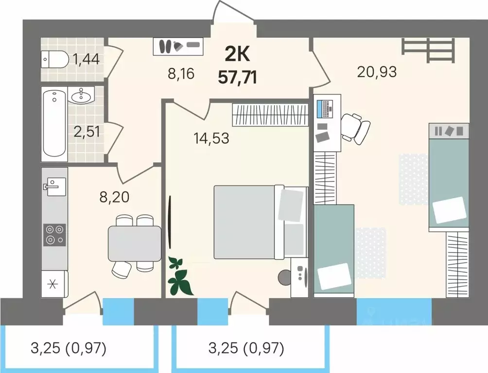 2-к кв. Пермский край, Пермский муниципальный округ, с. Култаево ул. ... - Фото 1