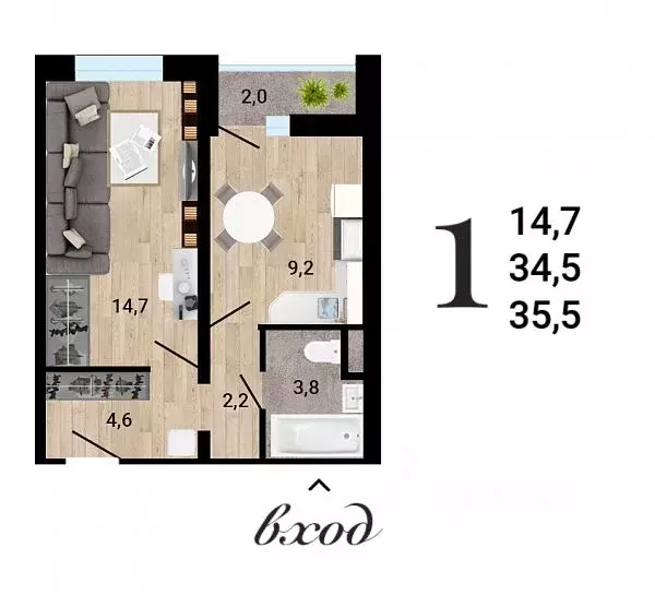1-к кв. Воронежская область, Воронеж Ростовская ул., 18А (35.4 м) - Фото 1