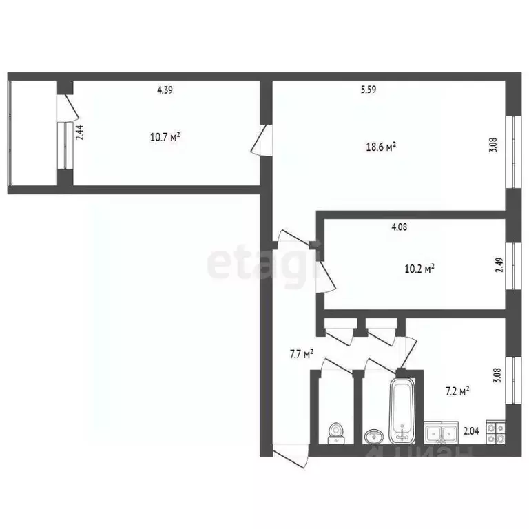 3-к кв. Вологодская область, Череповец ул. Гоголя, 13 (58.4 м) - Фото 2