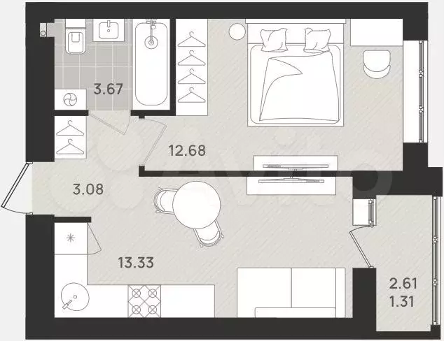 1-к. квартира, 34,1 м, 7/9 эт. - Фото 1