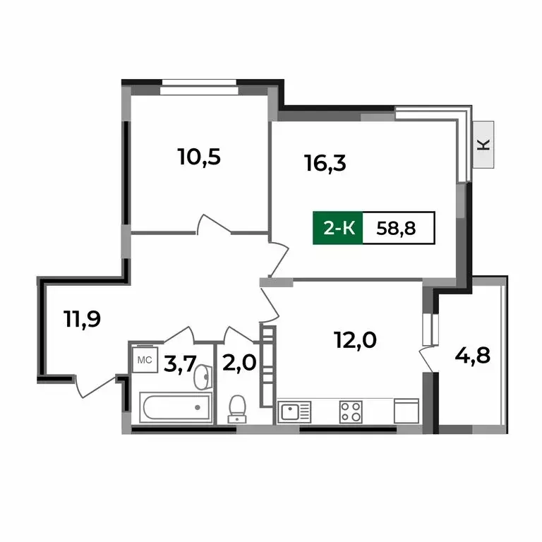 2-комнатная квартира: Ковров, микрорайон Солнечный (58.8 м) - Фото 0