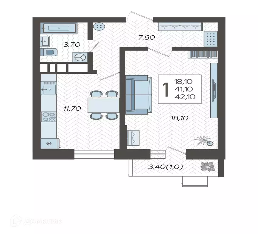Продаётся 1-к квартира, 42.1 м - Фото 0
