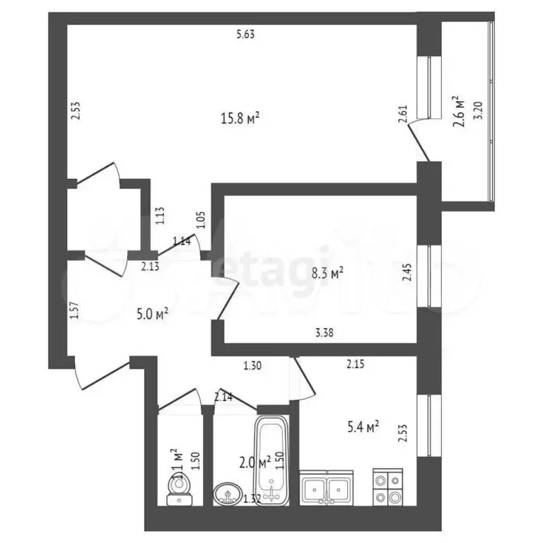 2-к. квартира, 38,5 м, 3/4 эт. - Фото 1