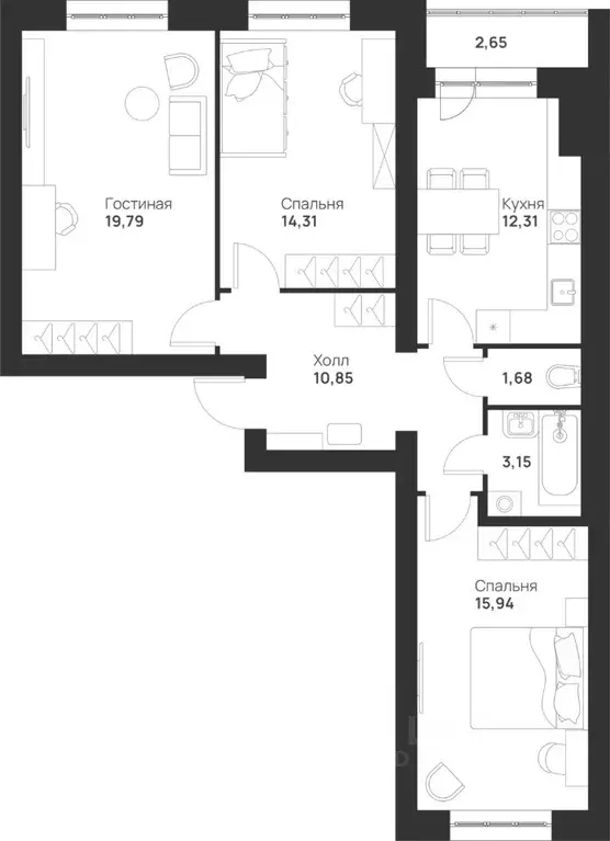 3-к кв. Тульская область, Тула Новая Тула мкр,  (80.68 м) - Фото 0