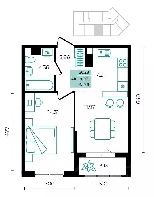 2-к кв. Адыгея, Майкопский район, пос. Тульский  (43.28 м) - Фото 1