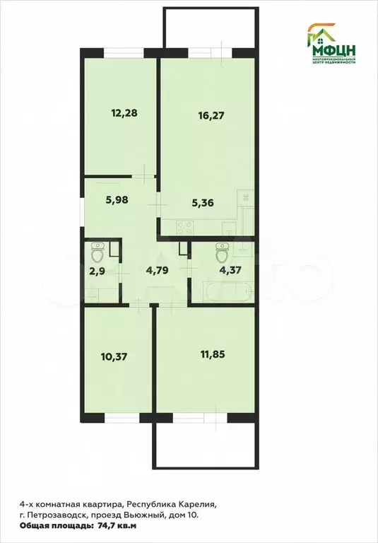 4-к. квартира, 74,7 м, 3/5 эт. - Фото 0