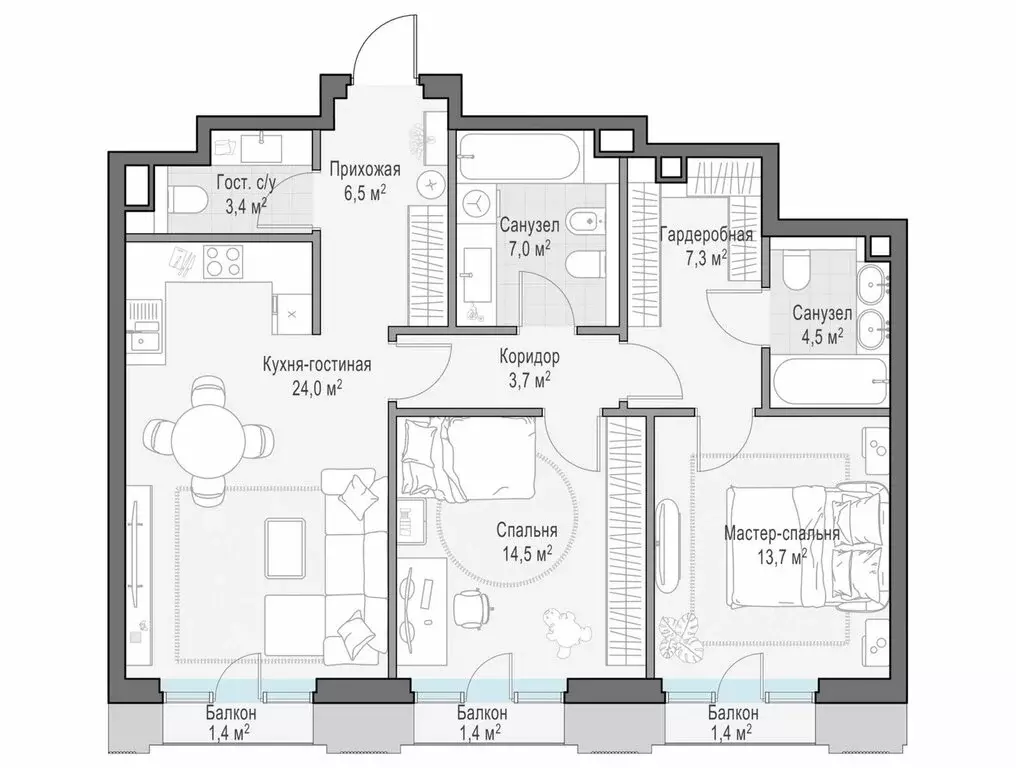 2-комнатная квартира: Москва, Средний Тишинский переулок (86.7 м) - Фото 0