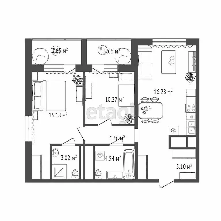 2-комнатная квартира: Тюмень, улица Разведчика Кузнецова, 7 (56.3 м) - Фото 0
