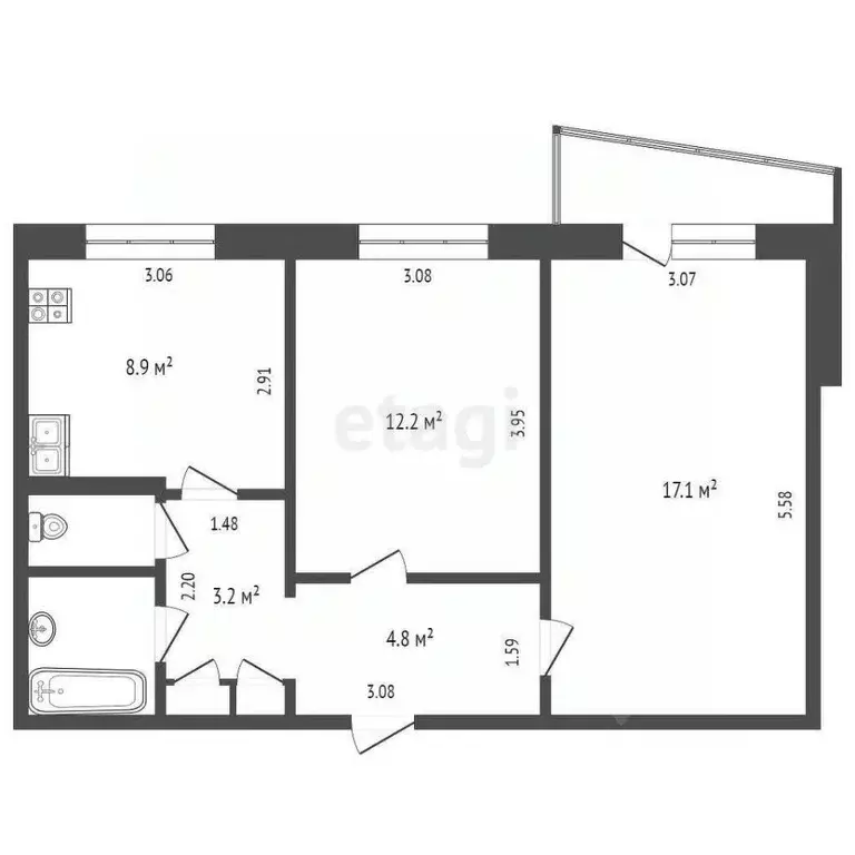 2-к кв. Тюменская область, Тюмень ул. Энергетиков, 51 (50.3 м) - Фото 2