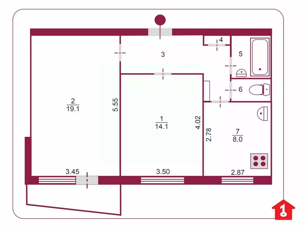 2-к кв. Омская область, Омск Заозерная ул., 26 (52.9 м) - Фото 2