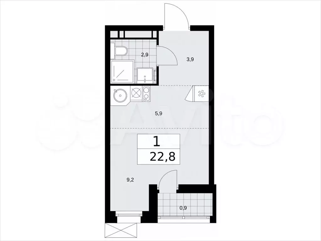 Квартира-студия, 22,8м, 10/13эт. - Фото 1