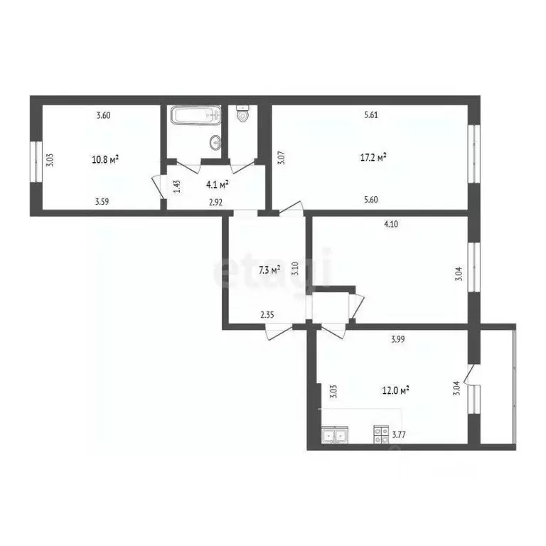 3-к кв. Псковская область, Псков ул. Крестки, 7 (67.5 м) - Фото 1