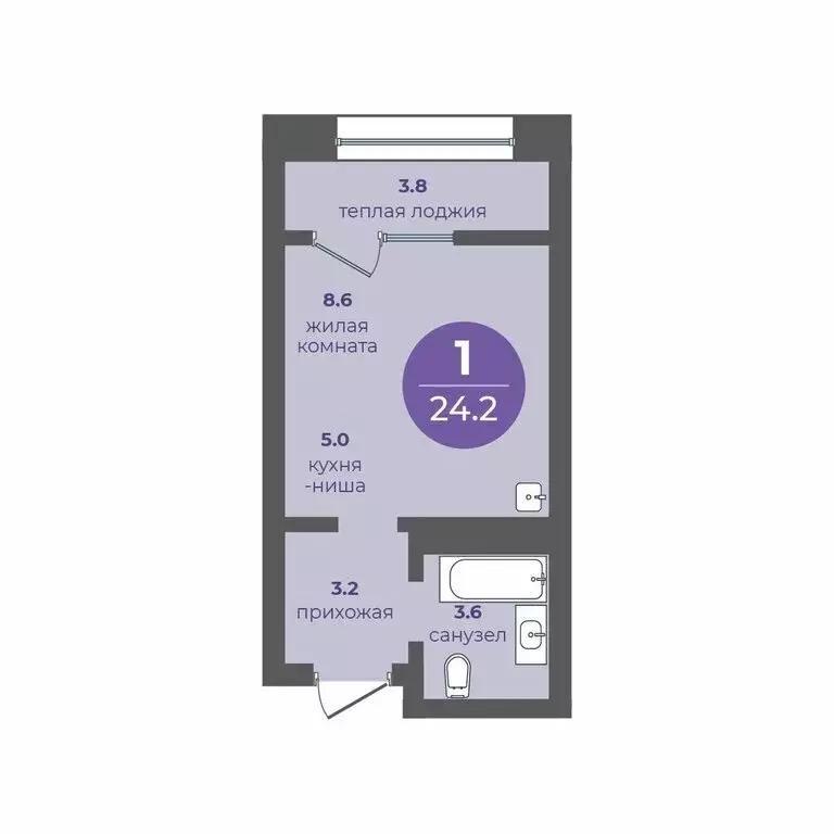1-комнатная квартира: Красноярск, улица Кутузова, 1 (24.2 м) - Фото 0