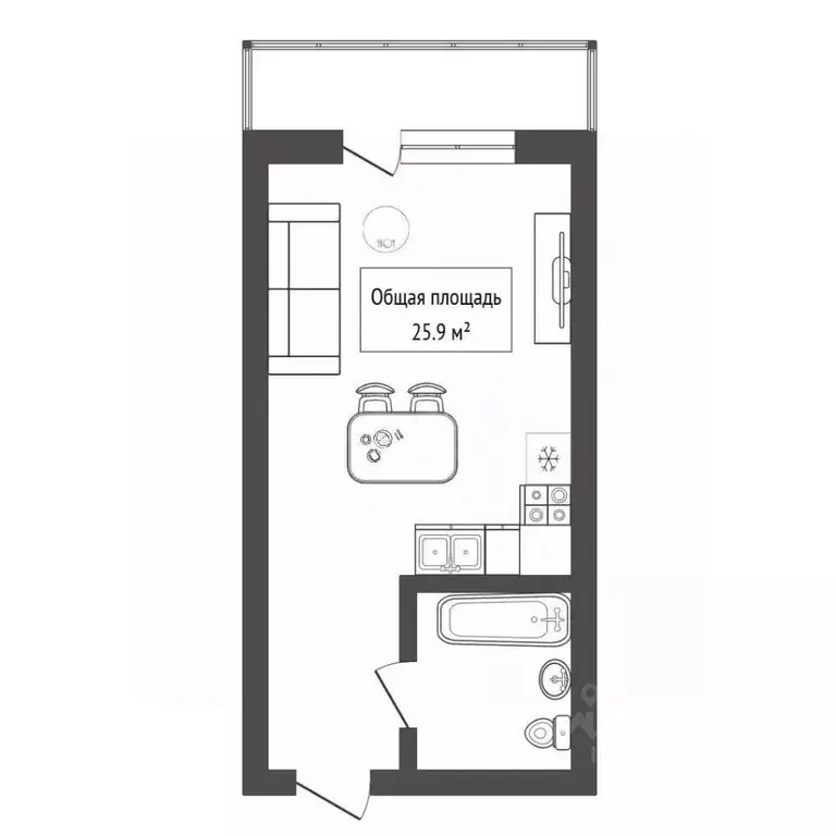 Студия Новосибирская область, Новосибирск Горский мкр, 69/1 (25.9 м) - Фото 1