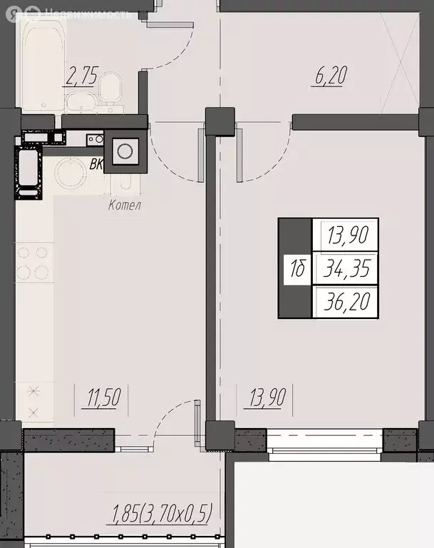1-комнатная квартира: Пятигорск, микрорайон Новопятигорск, ЖК ... - Фото 0