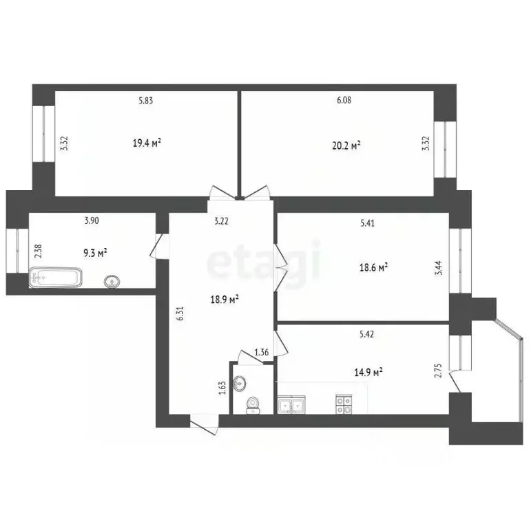 3-к кв. Ханты-Мансийский АО, Сургут просп. Ленина, 18 (103.3 м) - Фото 1