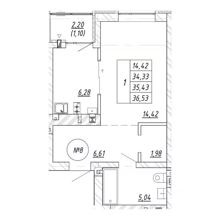 1-к кв. Калининградская область, Зеленоградск  (36.53 м) - Фото 1