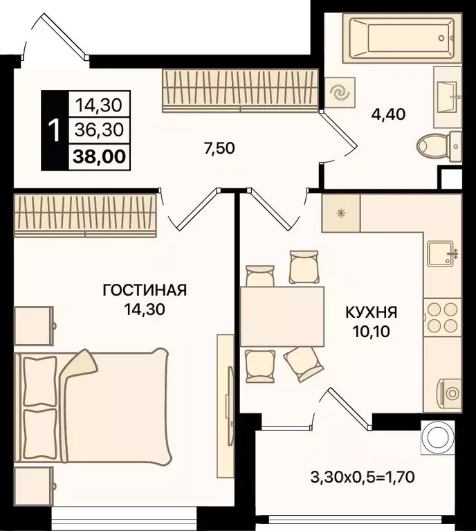 1-к кв. Ростовская область, Ростов-на-Дону просп. Шолохова (38.0 м) - Фото 0