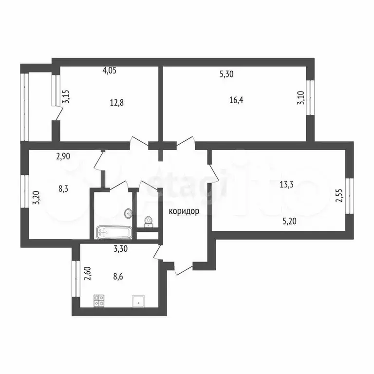4-к. квартира, 77,9 м, 2/9 эт. - Фото 0