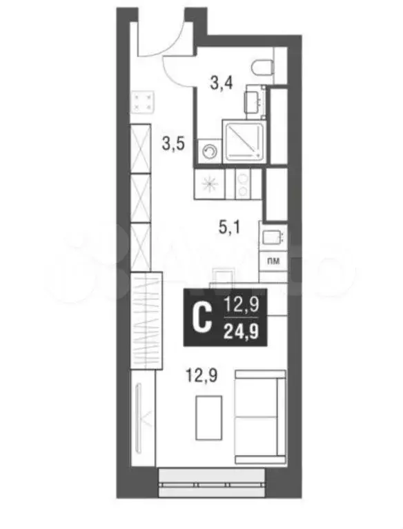 Квартира-студия, 24,9 м, 33/52 эт. - Фото 0