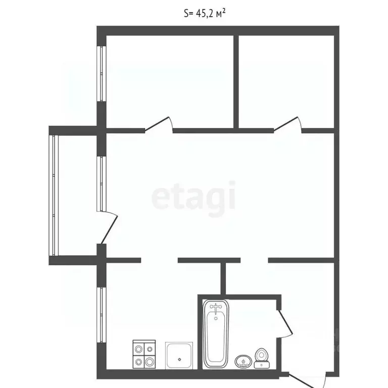 2-к кв. Тульская область, Тула Волоховская ул., 12А (45.5 м) - Фото 1