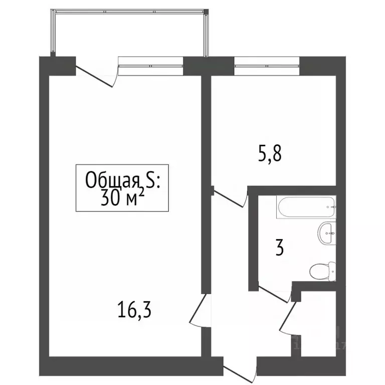 1-к кв. Брянская область, Фокино ул. Карла Маркса, 18 (32.0 м) - Фото 2