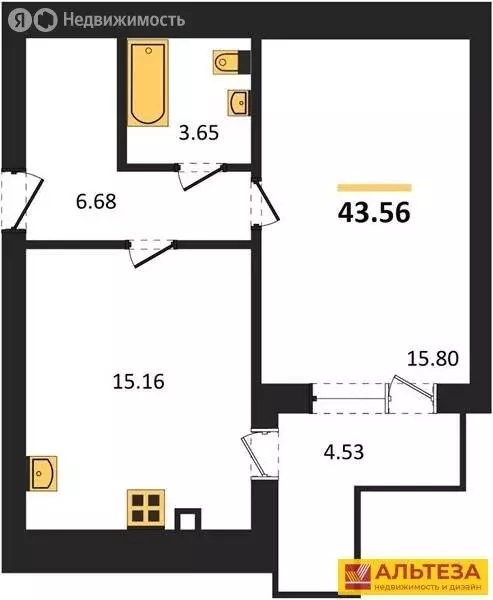 1-комнатная квартира: Пионерский, улица Гептнера, 21 (43.56 м) - Фото 1
