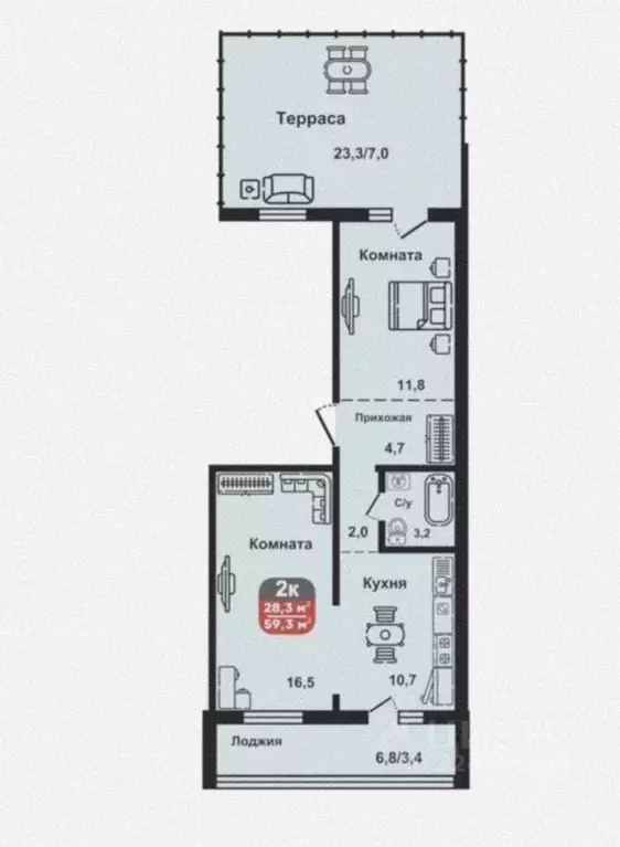 2-к кв. Курганская область, Курган ул. Дзержинского, 22 (59.3 м) - Фото 1
