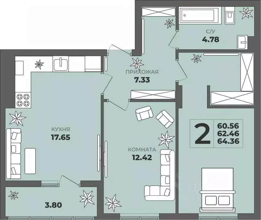 2-к кв. Калининградская область, Калининград ул. Генерала Толстикова, ... - Фото 1