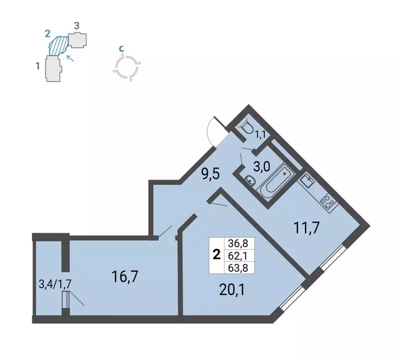 2-комнатная квартира: Москва, улица Липчанского, 10 (63.8 м) - Фото 0