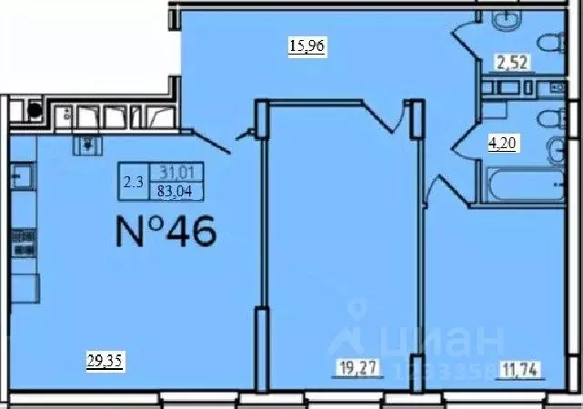 2-к кв. Тульская область, Тула пер. Шевченко, 5 (83.04 м) - Фото 0