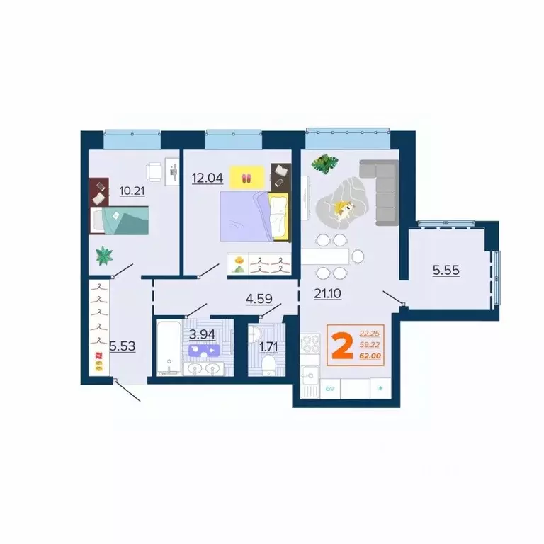 2-к кв. Брянская область, Брянск Московский мкр, 28 (62.0 м) - Фото 1