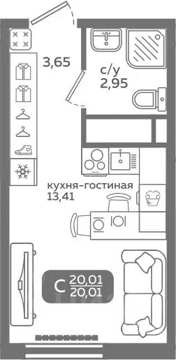 Студия Тюменская область, Тюмень ул. Заполярная, 9/2 (20.01 м) - Фото 0