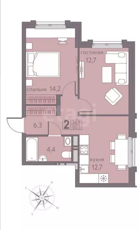 2-комнатная квартира: Пермь, Серебристая улица, 5 (50.3 м) - Фото 1