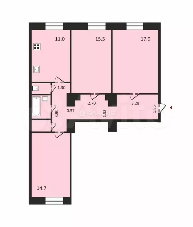 3-к. квартира, 81,2 м, 2/4 эт. - Фото 0