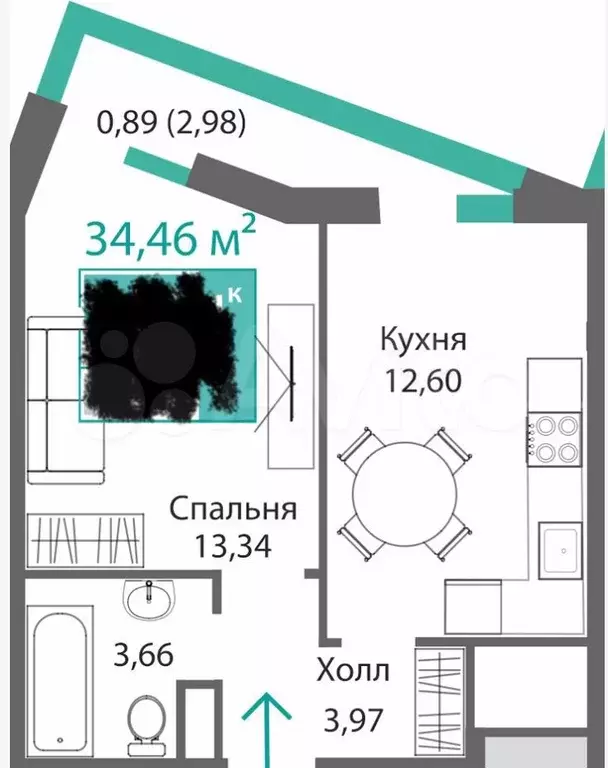 1-к. квартира, 35 м, 5/10 эт. - Фото 1