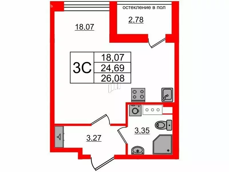 Квартира-студия: Санкт-Петербург, Кубинская улица, 78Е (24.69 м) - Фото 0