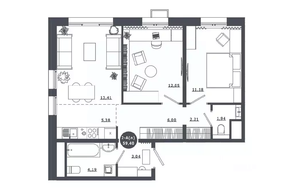 2-к кв. Ханты-Мансийский АО, Нефтеюганск 9А мкр,  (59.4 м) - Фото 0