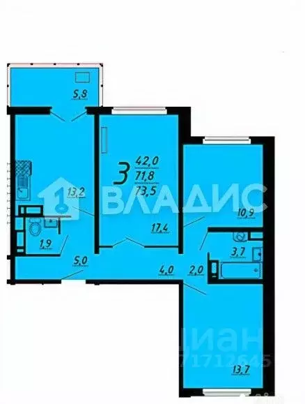 3-к кв. Воронежская область, Воронеж Крымская ул., 3/1 (71.6 м) - Фото 2