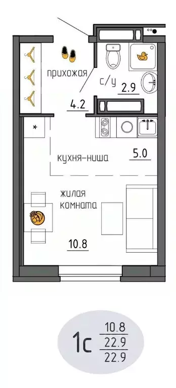 Студия Пермский край, Пермь Ижевская ул., 38 (22.9 м) - Фото 1