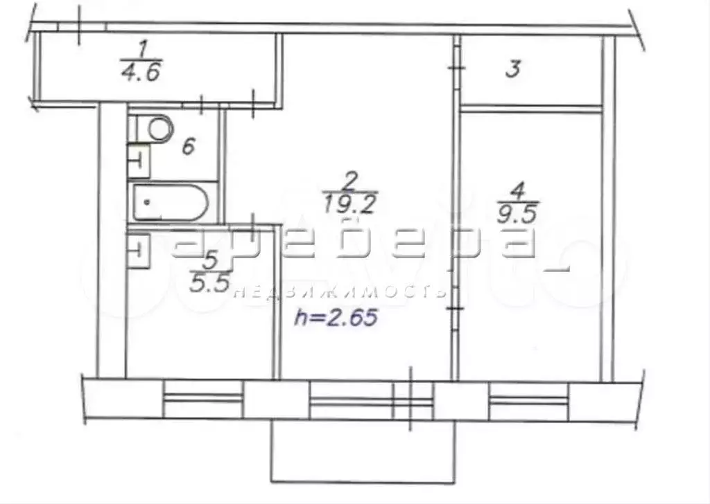 2-к. квартира, 44,8 м, 2/5 эт. - Фото 0