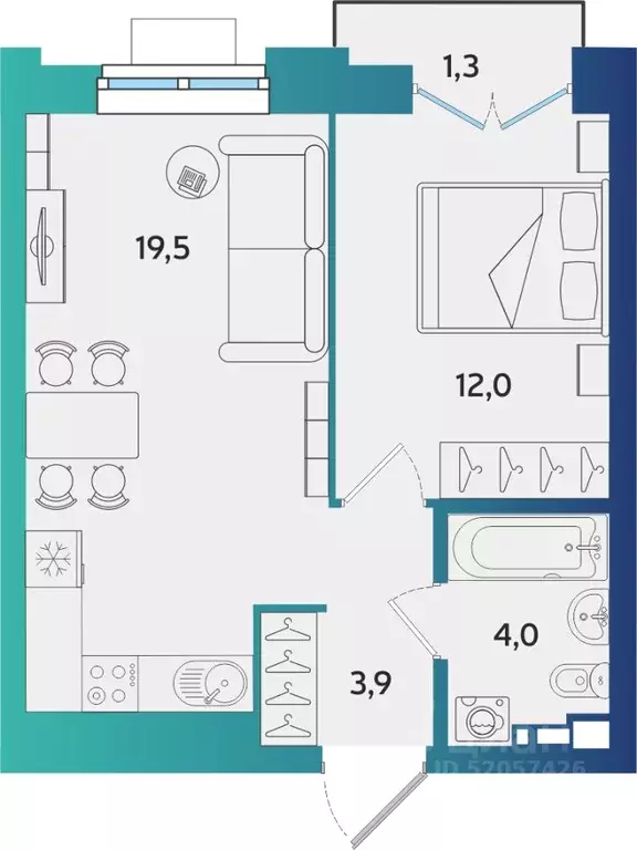 1-к кв. Татарстан, Альметьевск ул. Защитников Отечества, А4-1 (39.79 ... - Фото 1