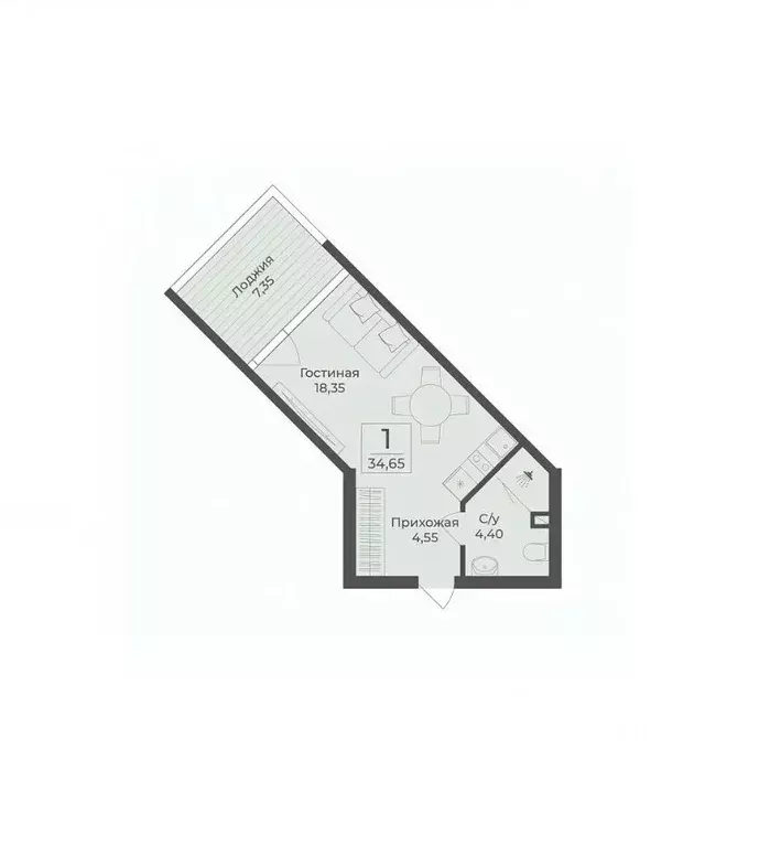 Студия Крым, Саки Апартаментов Тамерун комплекс,  (35.85 м) - Фото 1